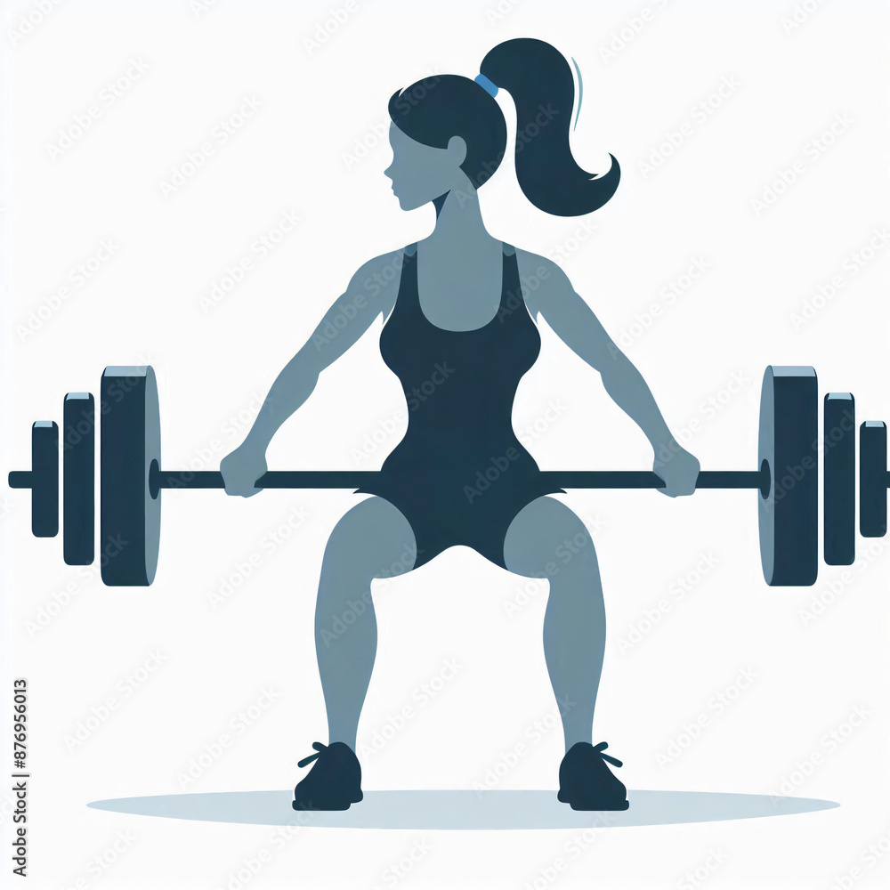 flat graphic art of girl workout with barbell at gym flat graphic art of girl workout with barbell at gym