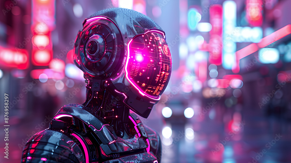 robot with pink lights, technology robot with pink lights, technology