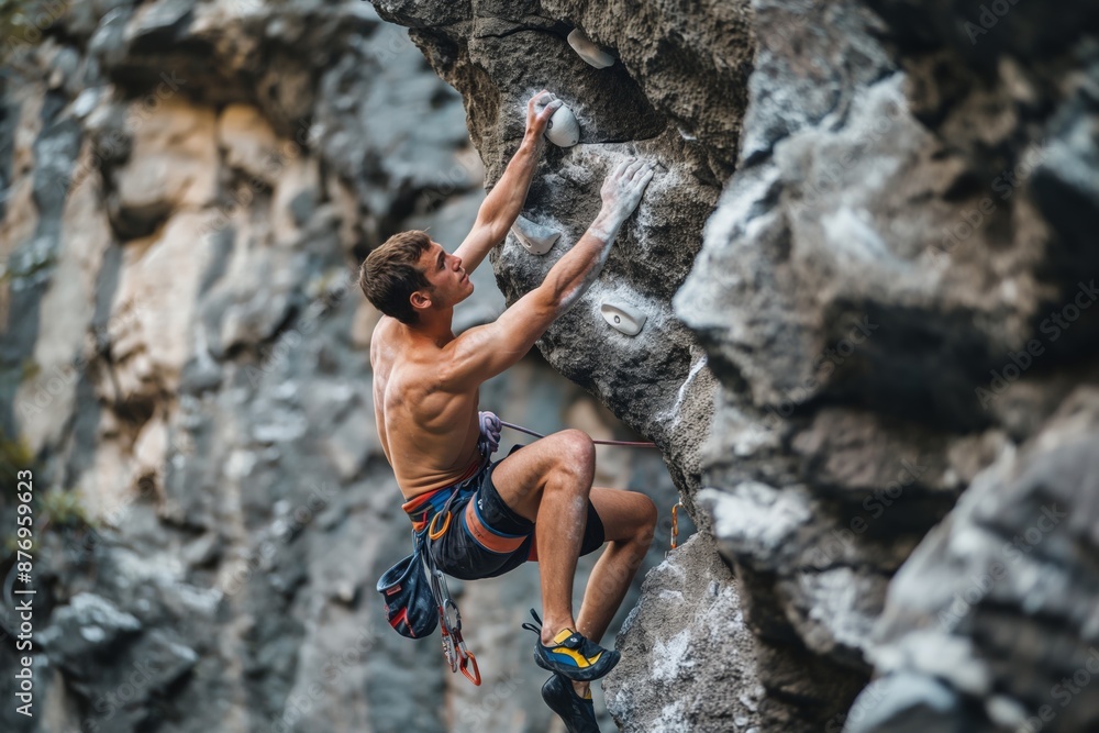 A fearless climber tackles a challenging cliff, embodying strength and adventure in outdoor mountaineering and hiking. A fearless climber tackles a challenging cliff, embodying strength and adventure in outdoor mountaineering and hiking.