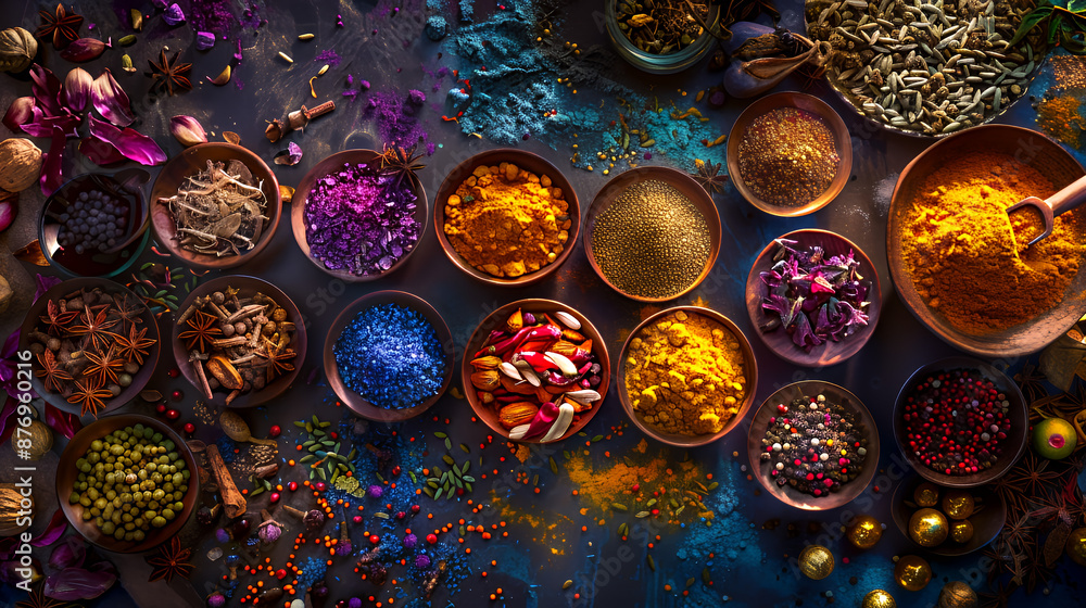 a collection of spices including a variety of colors. a collection of spices including a variety of colors.