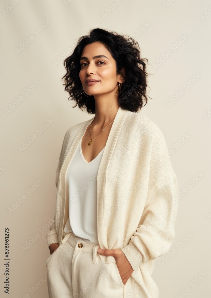 Cream cardigan fashion portrait sweater. Cream cardigan fashion portrait sweater.