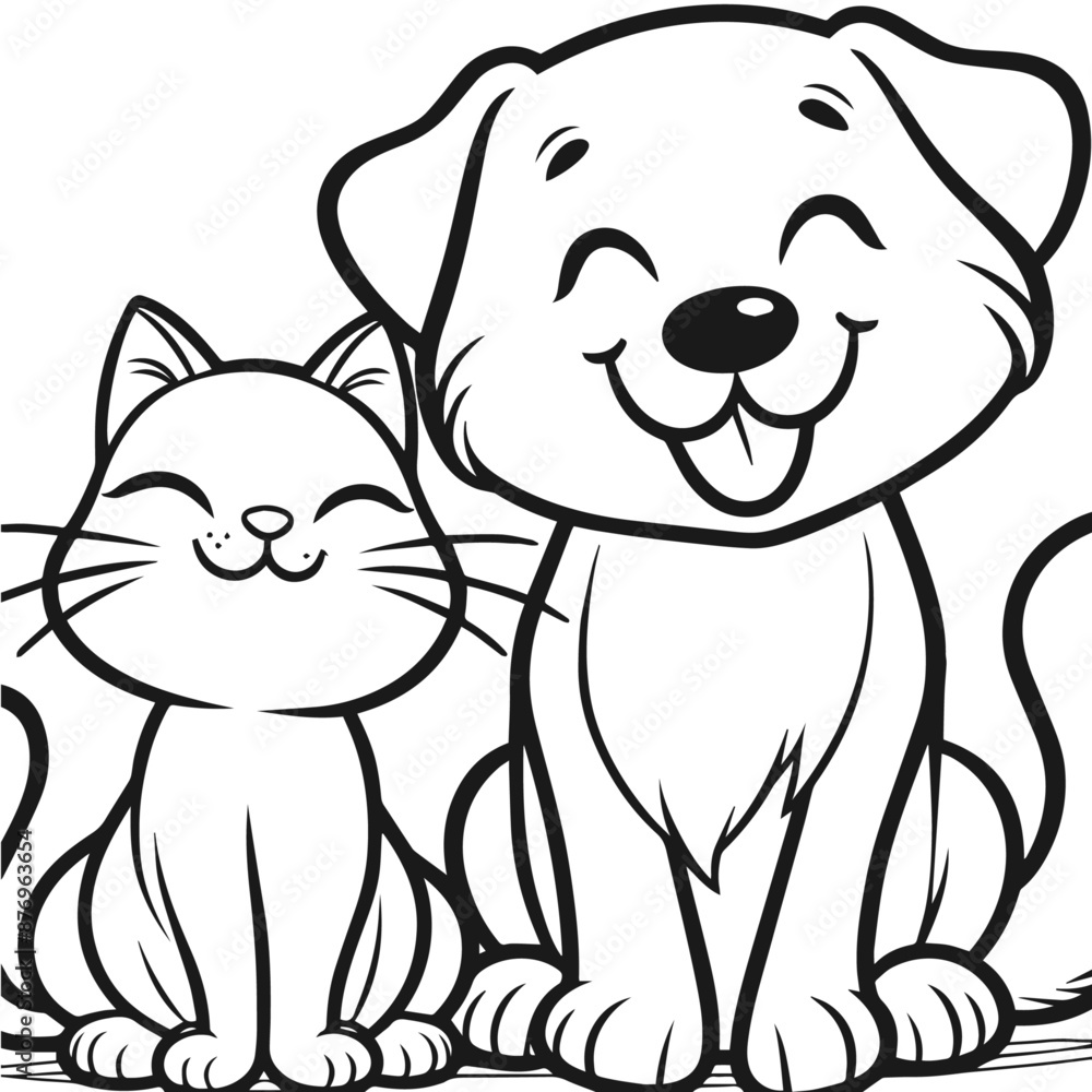 Cat and Dog black and white silhouette vector isolated on white background Cat and Dog black and white silhouette vector isolated on white background