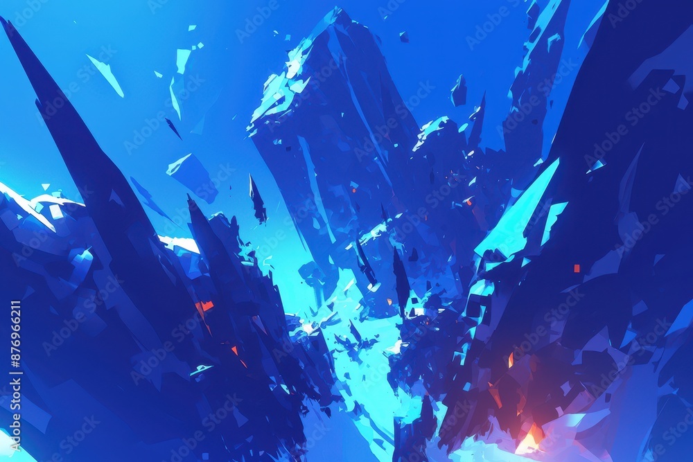 Obraz premium Abstract Crystalline Landscape with a Vivid Blue Color Palette