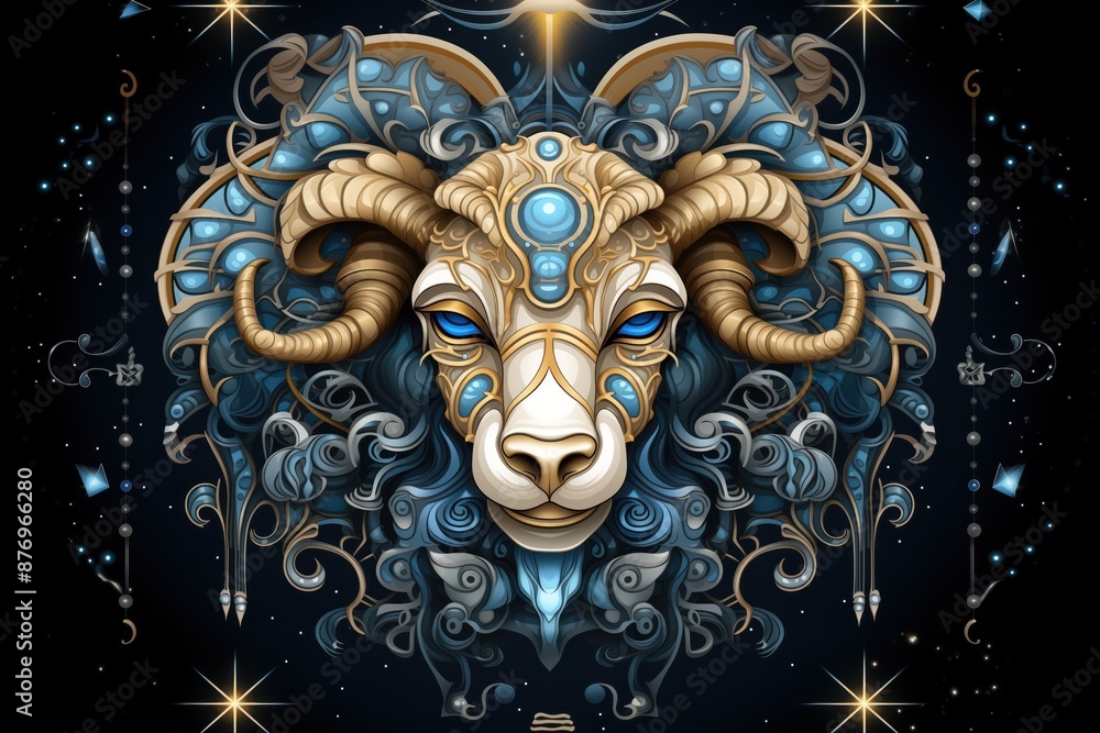 Fototapeta premium Aries horoscope fantasy sign with galaxy stars background