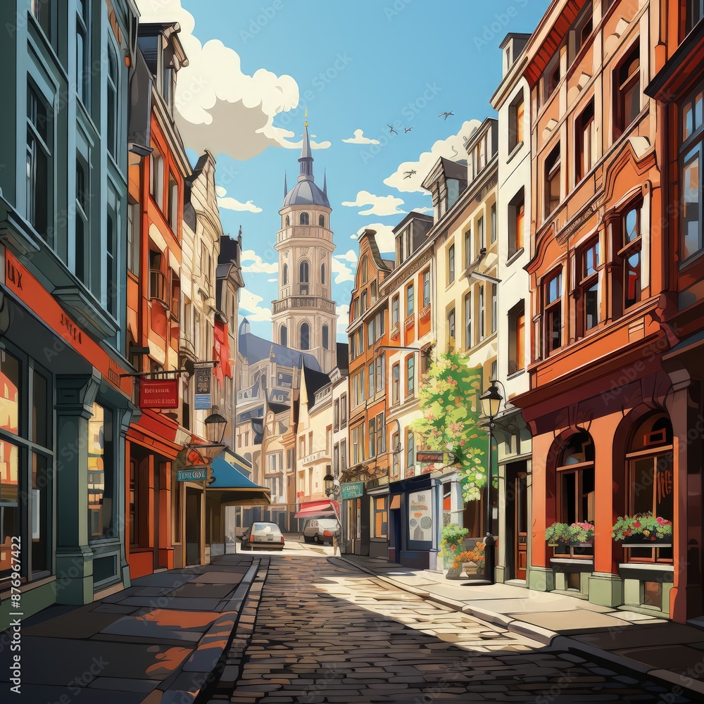 Obraz premium Poster Style Illustration of Brussels in Belgium with Iconic Landmarks