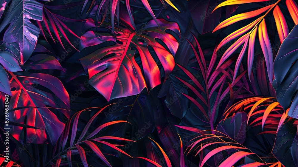 Tropical branch patterns with a glowing effect Tropical branch patterns with a glowing effect