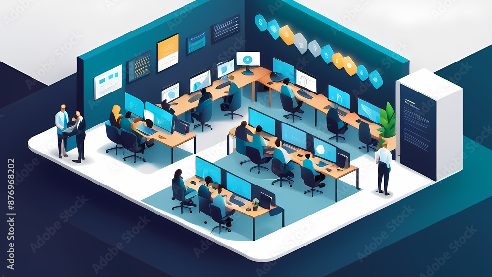 Illustration of isometric scene of a startup company Illustration of isometric scene of a startup company