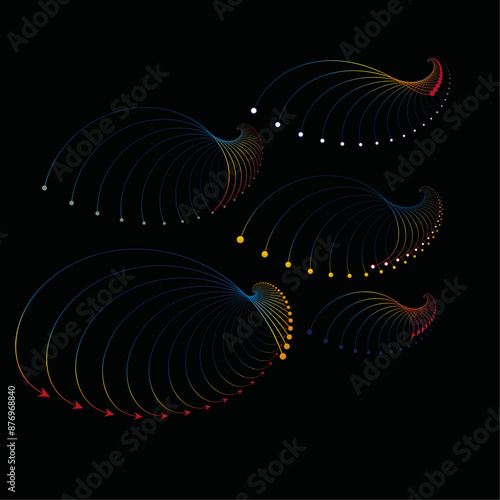 The vector dotted spiral vortex graphic is a visually interesting and complex image. The use of color, movement, and text all contribute to its overall effect.