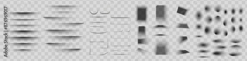 Set of realistic shadow effect on a transparent background different shapes, page separation vectors.