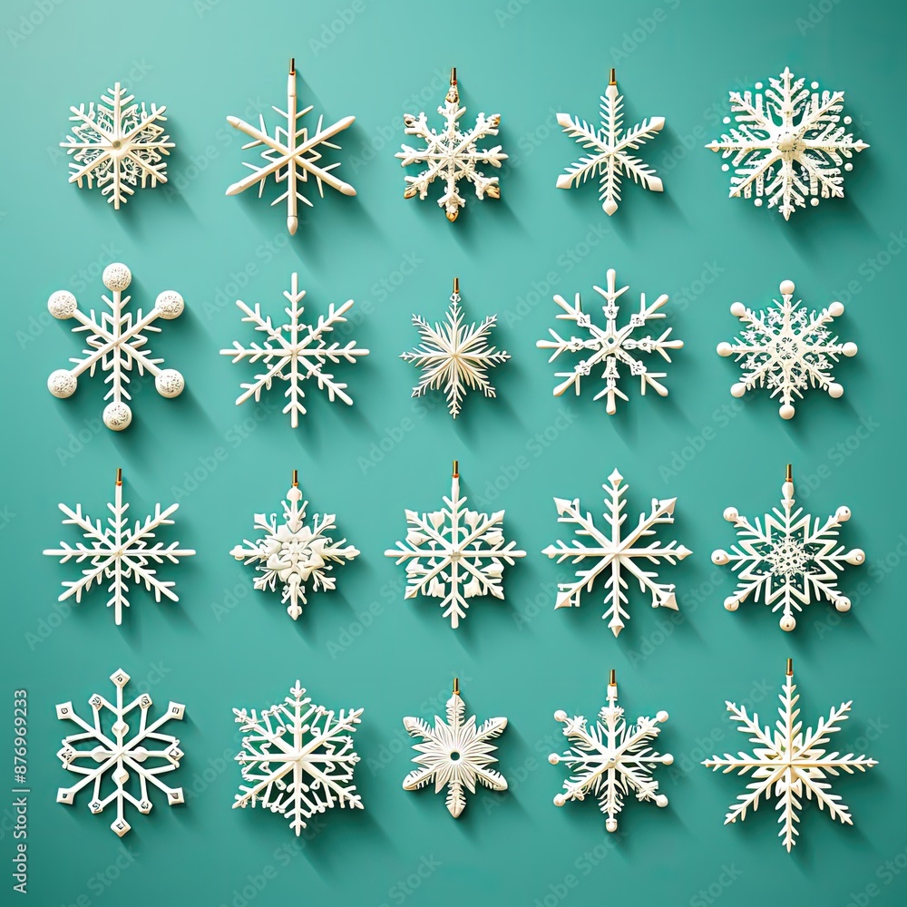 White Snowflakes Pattern on Turquoise Background for Winter White Snowflakes Pattern on Turquoise Background for Winter