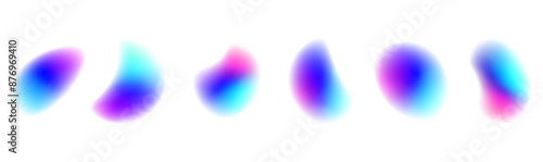 Set of spot multicolored brush strokes. Gradient Abstract shapes colorful fluid paint. Like flames suspended in space, these colorful shapes blend seamlessly. Vector illustration PNG.