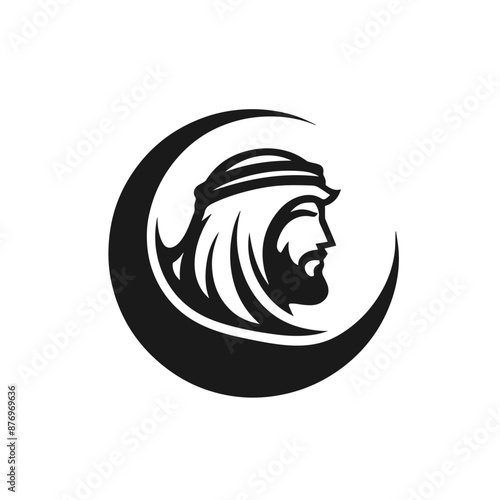 Silhouette vector illustration of a figure wearing traditional Middle Eastern attire, including a keffiyeh (headscarf) and an agal (headband). The design is simple and monochromatic, highlighting the 