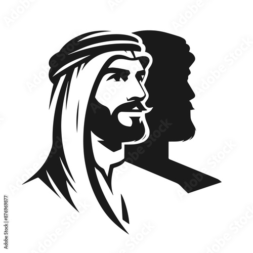 Silhouette vector illustration of a figure wearing traditional Middle Eastern attire, including a keffiyeh (headscarf) and an agal (headband). The design is simple and monochromatic, highlighting the 