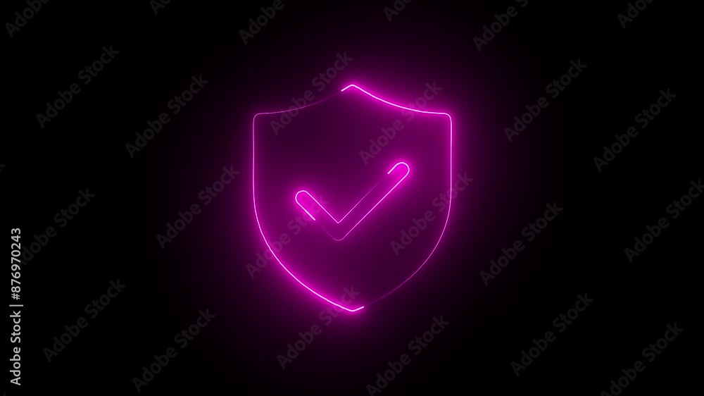 4K Line Glowing neon line Shield check mark with check mark icon isolated on black background Video motion graphic animation. Security, safety, protection, privacy concept. Tick mark approved. 4K Line Glowing neon line Shield check mark with check mark icon isolated on black background Video motion graphic animation. Security, safety, protection, privacy concept. Tick mark approved.
