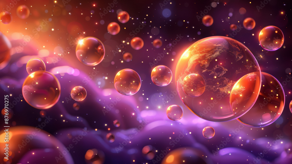 Obraz premium Astronaut Floating Among Colorful Bubbles