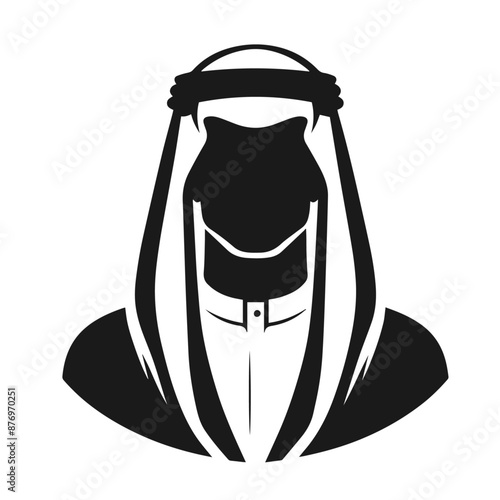 Silhouette vector illustration of a figure wearing traditional Middle Eastern attire, including a keffiyeh (headscarf) and an agal (headband). The design is simple and monochromatic, highlighting the 