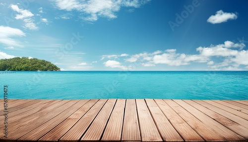 wooden pier with blue sea and sky background © Jaelynn