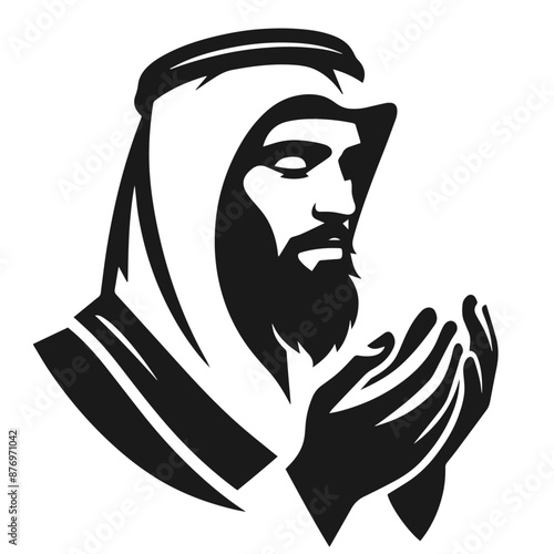 Silhouette vector illustration of a figure wearing traditional Middle Eastern attire, including a keffiyeh (headscarf) and an agal (headband). The design is simple and monochromatic, highlighting the 
