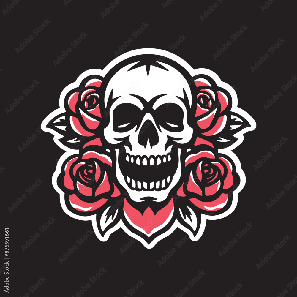 Skull head with rose flower.vector illustration isolated on black background Skull head with rose flower.vector illustration isolated on black background