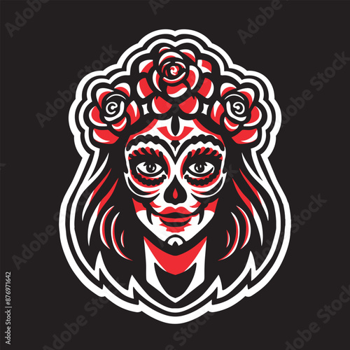 Vector illustration of Los Muertos woman on black background