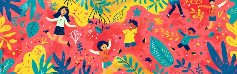 Whimsical Children Activities in Colorful Illustration Whimsical Children Activities in Colorful Illustration