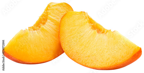 Peach slice isolated png. Peach slices on transparent background. PNG format. Cut peach no background. Full depth of field. © Tim UR