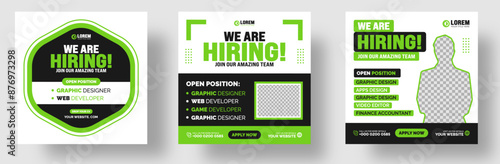 We are hiring job vacancy social media post banner template set. join our amazing team We are hiring job opportunity or Job recruitment social media post Square web banner with green and black color.