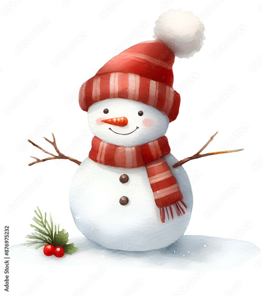 Watercolor painting of snow man christmas theme on white background Watercolor painting of snow man christmas theme on white background