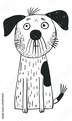 Abstract Illustration of a Simple Black and White Dog