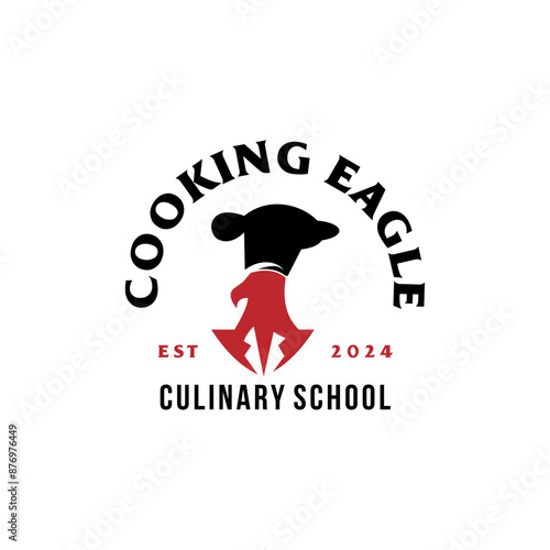 Vector logo of an eagle wearing a chef's hat, Useful for schools or courses to become a chef