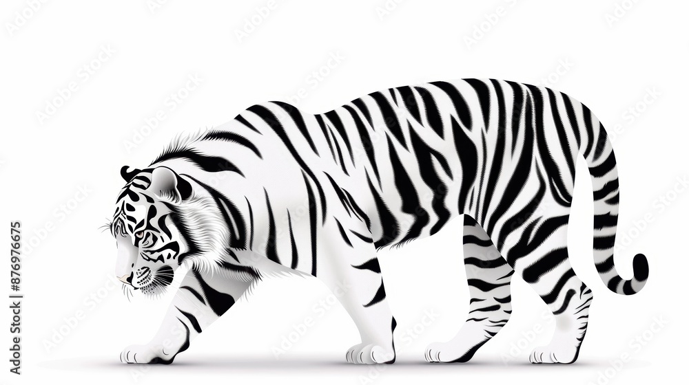 Obraz premium A black and white coloring book illustration of a tiger with clean outlines and crisp lines, designed to be very easy for coloring enthusiasts.