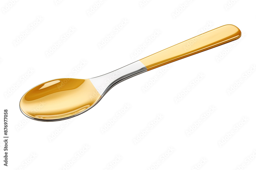 A Gleaming Gold Spoon Resting Against A White Background on a White or Clear Surface PNG Transparent Background. A Gleaming Gold Spoon Resting Against A White Background on a White or Clear Surface PNG Transparent Background.