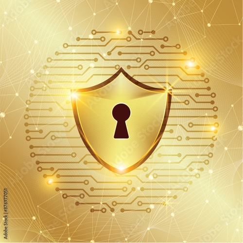 A gold shield with a key that says lock on it.
Golden abstract Digital Elements Gradient Background