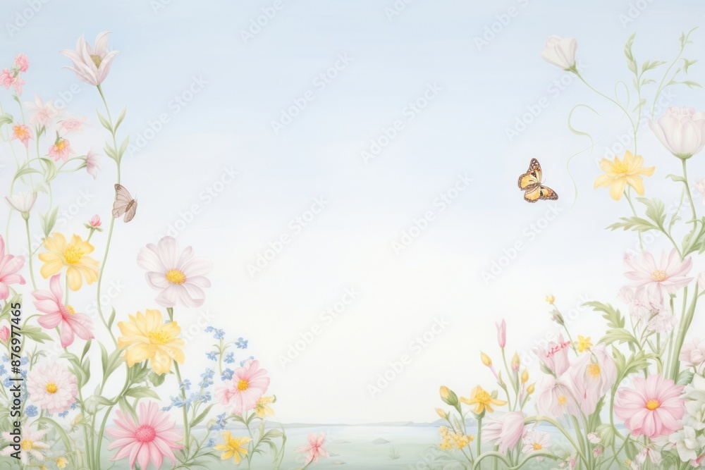 Fototapeta premium Painting of summer border backgrounds outdoors nature.