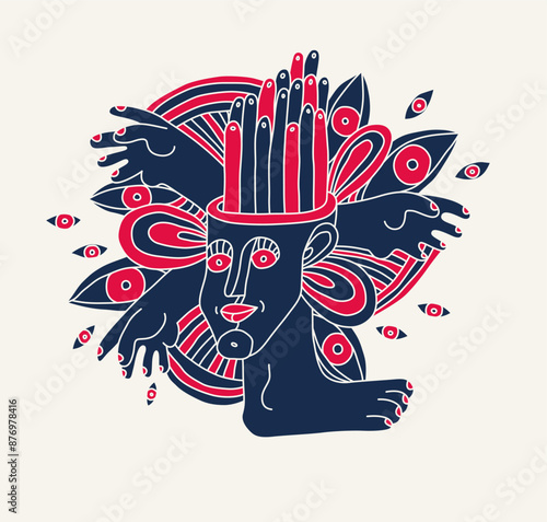 Abstract face vector art, illustration of face stylized artistic style, human abstraction art, surreal and bizarre portrait.