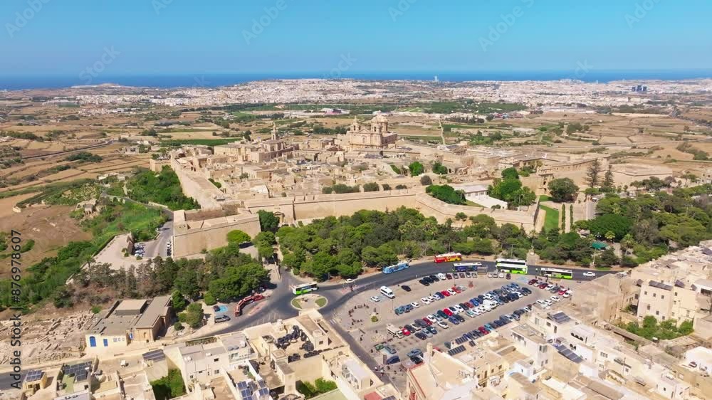 Aerial view of Mdina city - old capital of Malta island. Day, sky Aerial view of Mdina city - old capital of Malta island. Day, sky