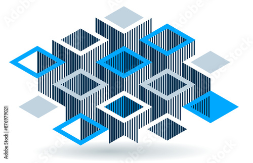 Abstract vector wallpaper with 3D isometric cubes blocks, geometric construction with blocks shapes and forms, op art low poly theme.