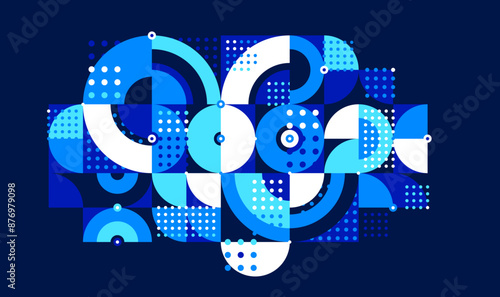 Trendy geometric vector motif over dark background, abstract geometry modular tiling composition, wallpaper 70s retro wallpaper, rhythmic dotted graphic design forms.