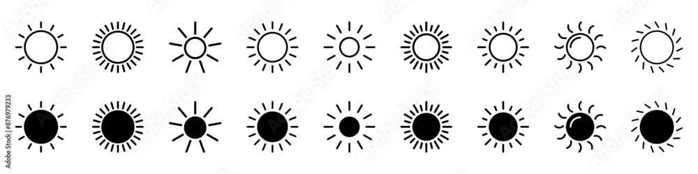 Fototapeta premium Sun icon, sun symbol isolated on white.