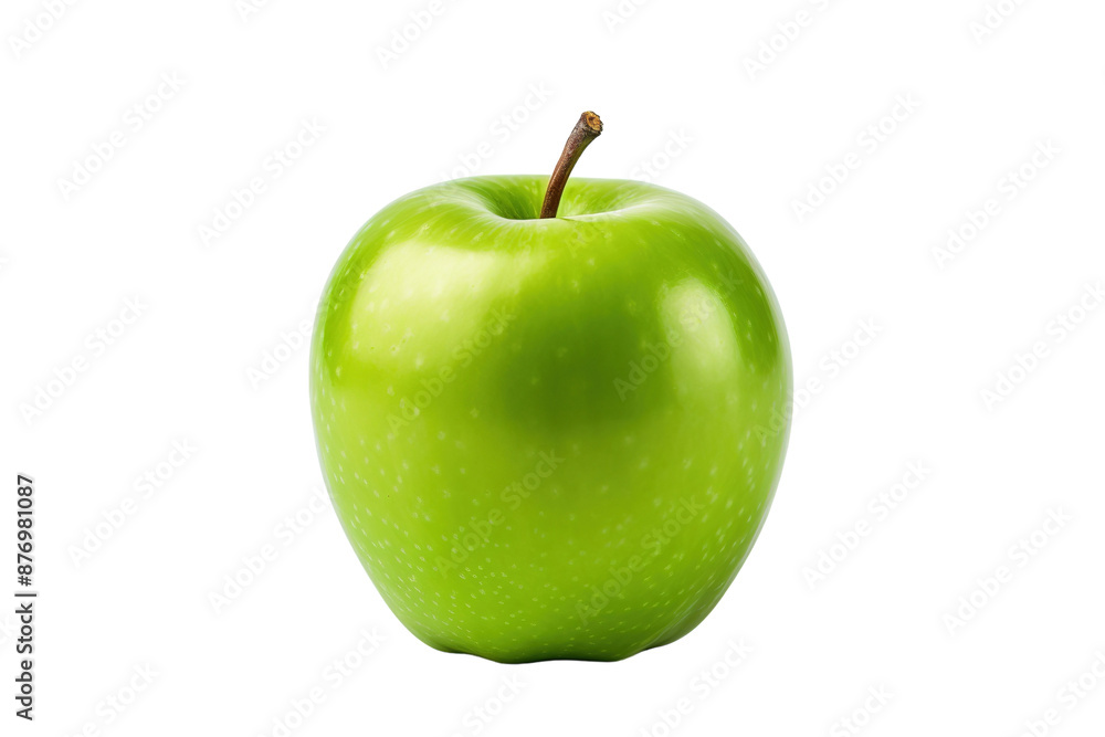 A Single Green Apple Isolated Against a White Background on a White or Clear Surface PNG Transparent Background.