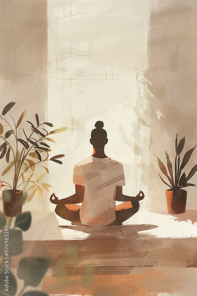 Person meditating in a bright, tranquil space with sunlight and plants, perfect for themes of mindfulness, relaxation, and inner peace. Person meditating in a bright, tranquil space with sunlight and plants, perfect for themes of mindfulness, relaxation, and inner peace.