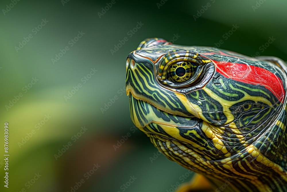 Portrait photograph of a red-eared slider turtle Portrait photograph of a red-eared slider turtle