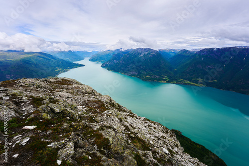 Images from a hike to the Molden Mountain Top by Lustrafjorden Fjord, part of the Sognefjorden Fjord, Western Norway, a summer day of July 2024.