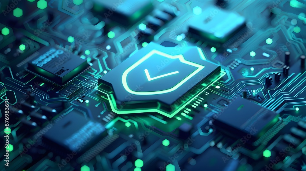 Close-up of a digital security shield icon on a glowing circuit board, representing cybersecurity and data protection in modern technology. Close-up of a digital security shield icon on a glowing circuit board, representing cybersecurity and data protection in modern technology.