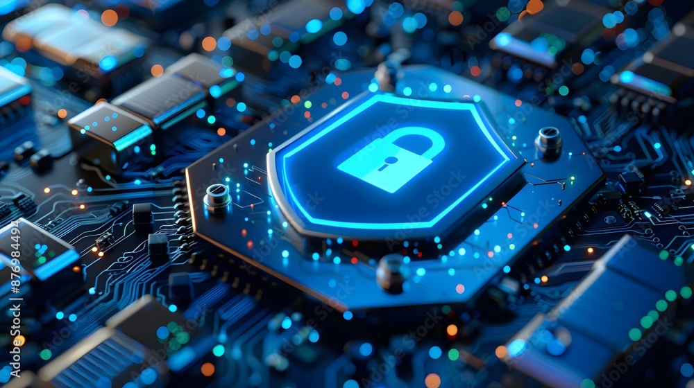 Close-up view of a glowing blue padlock on a circuit board, symbolizing cybersecurity and data protection in digital technology. Close-up view of a glowing blue padlock on a circuit board, symbolizing cybersecurity and data protection in digital technology.