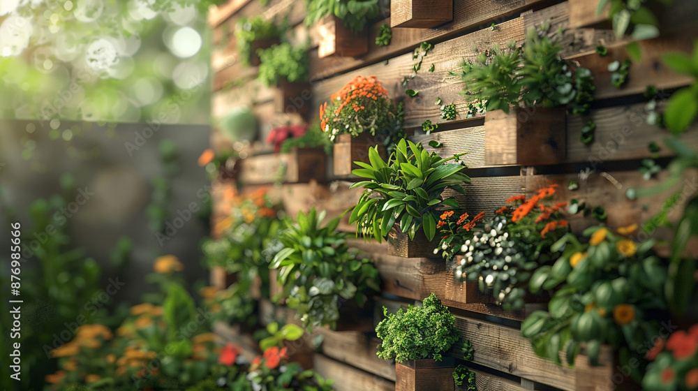 A wooden pallet turned into a vertical garden, filled with lush green herbs and flowers. A wooden pallet turned into a vertical garden, filled with lush green herbs and flowers.