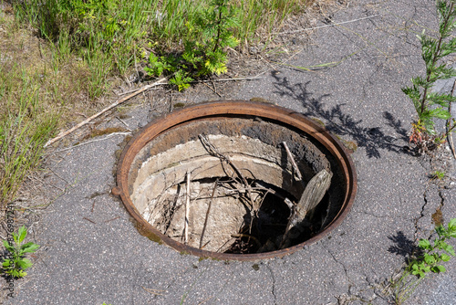 Open hatch in an abandoned area