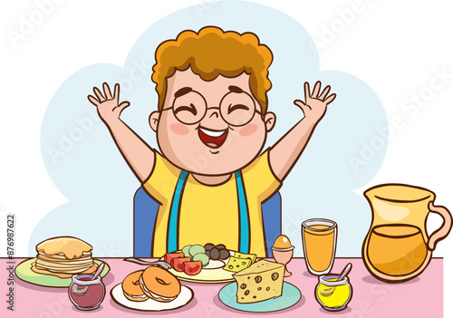 Unhealthy eating, sedentary inactive lifestyle, gluttony problems of overweight kids set vector illustration. Cartoon isolated children with big belly lying on sofa, kids drink and eat fast food