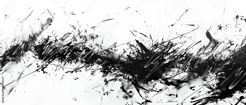 Naklejka premium Dynamic Monochrome Abstract Art with Energetic Brush Strokes