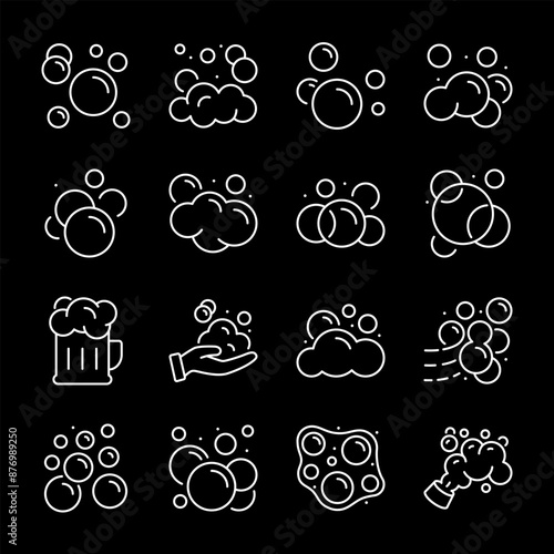 Foam icons set. Soap bubbles, icon collection. Line with editable strok